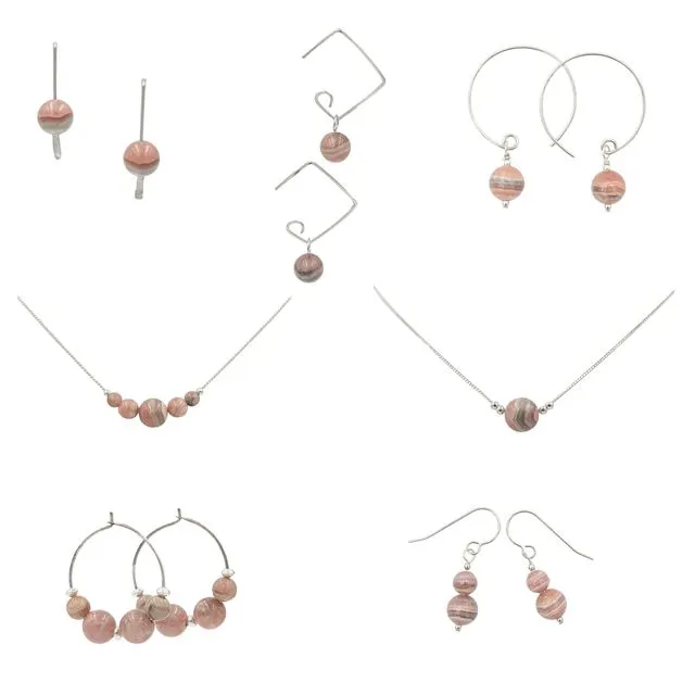 The Colorado Collection Starter Package Jewelry ~ Handmade Pink Rhodochrosite Stone Sterling Silver Earrings And Necklaces ~ Made In Colorado, USA ~ Perfect Gifts ~ Hypoallergenic ~ Anti Tarnish/Tarnish Resistant Argentium Silver