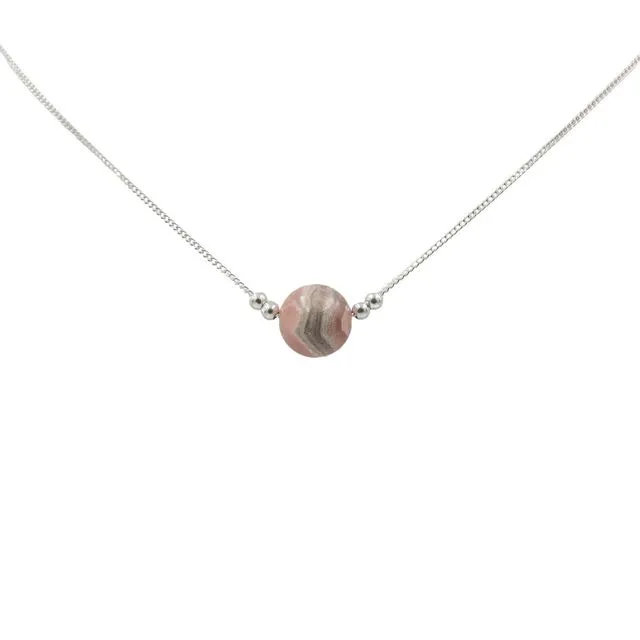 Pink Rhodochrosite Solitaire ~ Handmade Natural Stone Sterling Silver Necklace ~ Colorado's State Mineral ~ Made in Colorado, USA ~ Hypoallergenic