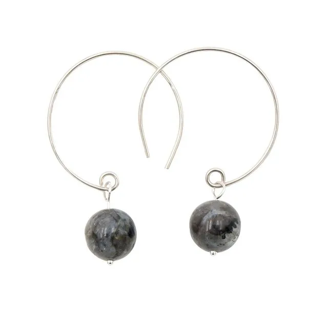 Black Moonstone Hoop Curves  ~ Handmade Labradorite Natural Stone Sterling Silver Earrings ~ Made in Colorado, USA ~ Hypoallergenic ~ Tarnish Resistant