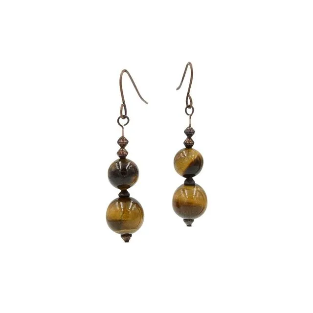 Stacked Tiger Eye ~ Handmade Natural Stone Tigereye Copper Earrings ~ Made in Colorado, USA ~ Hypoallergenic
