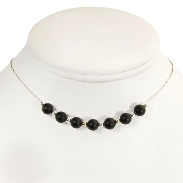 Black & Silver ~ Classic & Modern ~ Handmade Agate Natural Stone Sterling Silver Necklace ~ Made in Colorado, USA ~ Hypoallergenic