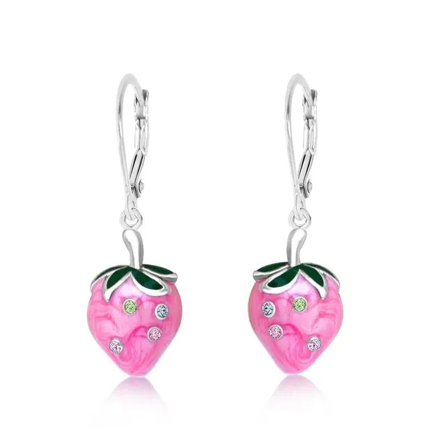 Crystal Strawberry Leverback Earring
