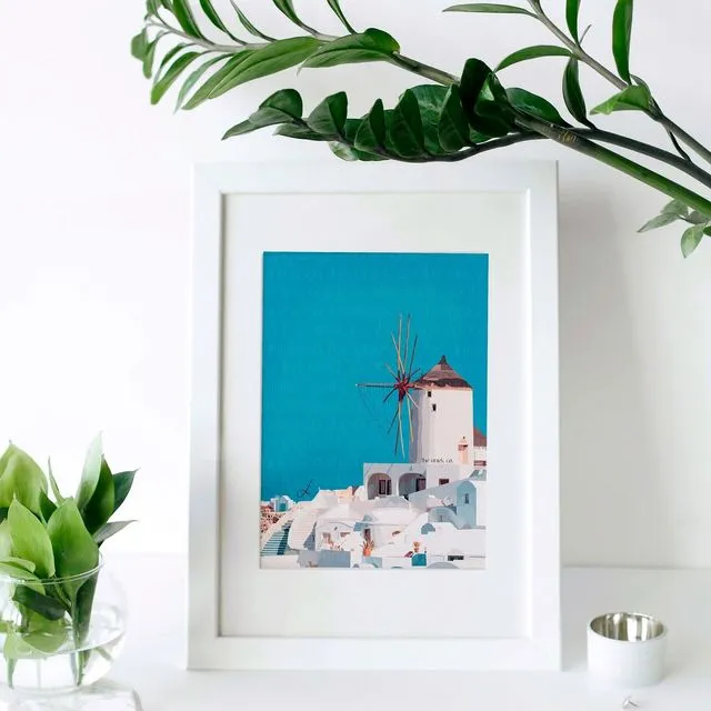 Travel Wall Art - Greece Art Print - Santorini illustration, travel gallery wall, A4 or A5 art print, gift for Traveller, gift for couple A4 - 8.25x11.75"