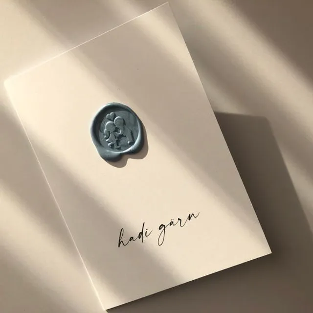 Hadi gärn - minimal modern love card with wax seal and Swiss German quote Blue