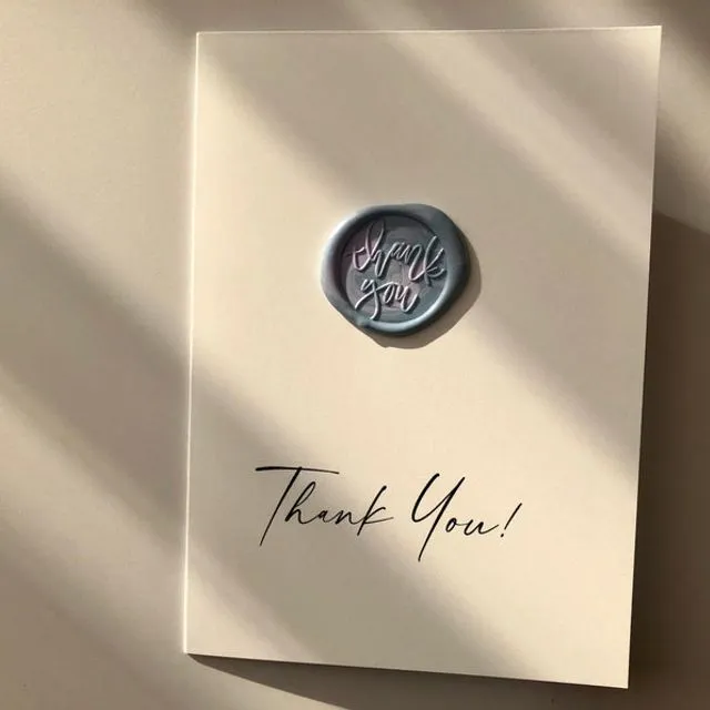 Thank you - minimal modern gratitude card with red wax seal - A6 sized unique personalizable card, retirement, wedding, party, hostess gift Blue