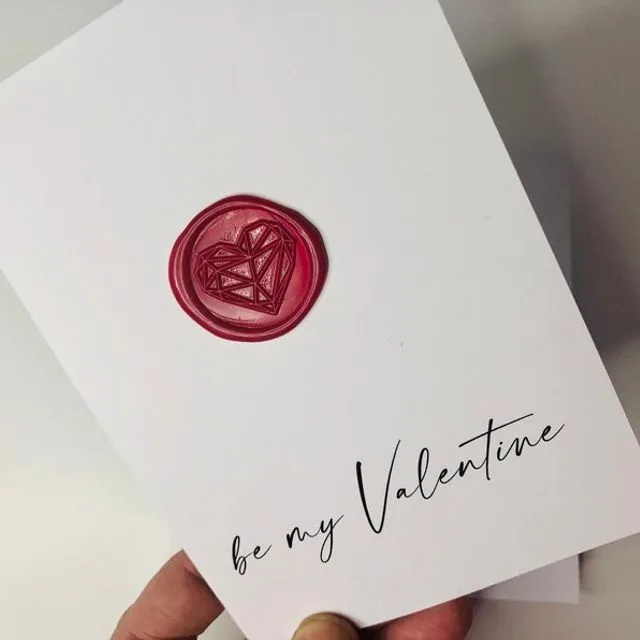 Be my valentine - minimal modern valentine's card with wax seal - A6 sized handmade unique v-day card for boyfriend, wife, love card Red