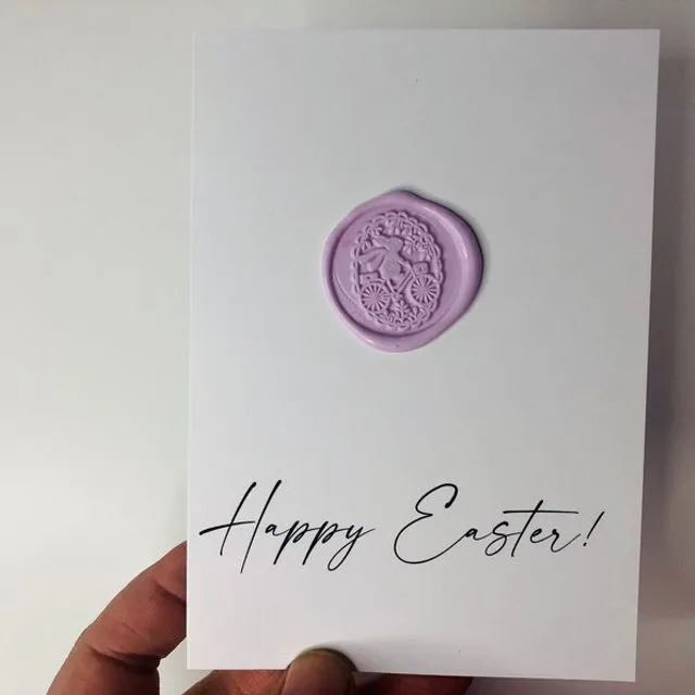 Happy Easter - minimal modern Easter card with wax seal - A6 sized unique personalizable card, easter bunny, spring, celebration, rabbit Purple