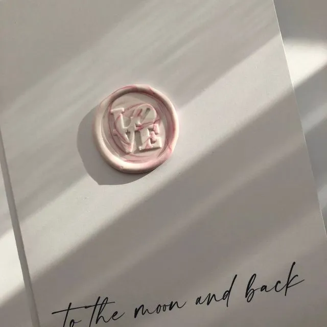to the moon and back - minimal modern love card with real wax seal - unique card for birthday, anniversary, Valentine's Day, galentines Pink Marble