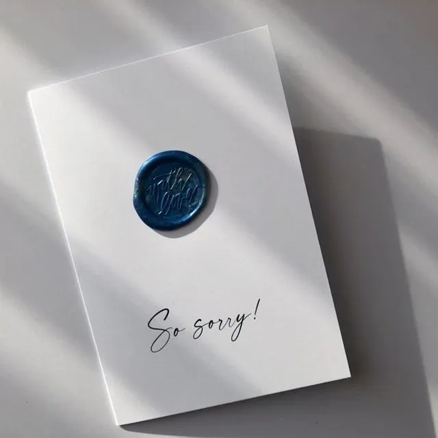 So sorry - minimal modern greeting card with wax seal - A6 sized card with keepsake - unique personalizable card for pet loss, sickness Blue