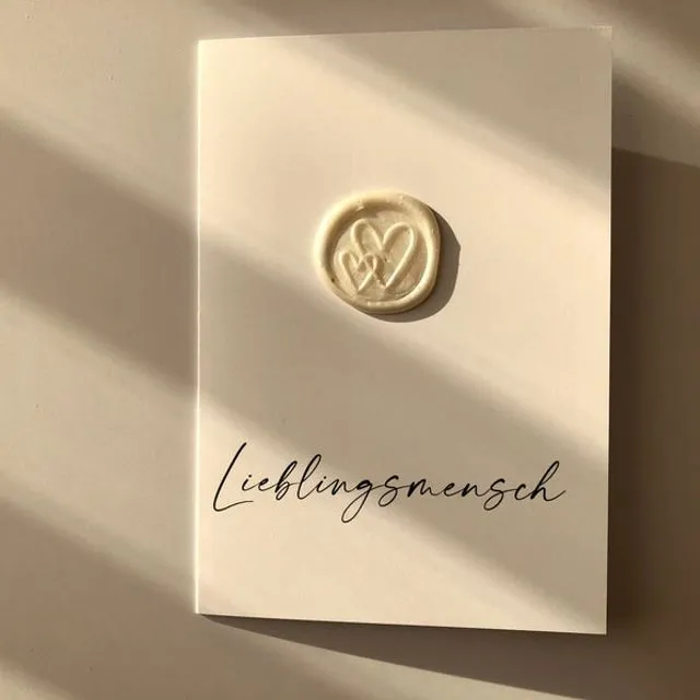 Lieblingsmensch - minimal modern greeting card with wax seal - A6 sized card with keepsake - unique card for BFF, boyfriend, husband, family White