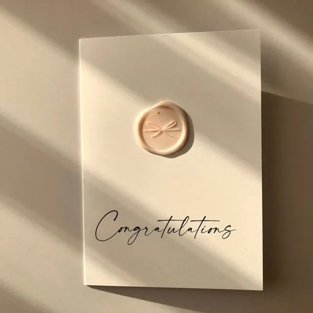 Congratulations - minimal modern card with wax seal - A6 sized card for wedding, anniversary, birthday, valentines day with keepsake seal Blush