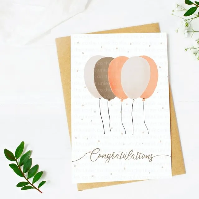 Congratulations card - Card for birthdays, graduation, SAT exams, birth announcement - blank 5x7 greeting card with watercolor balloons