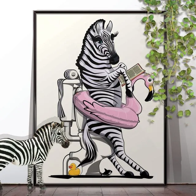 Zebra on the toilet, Funny Poster of Bathroom Humour
