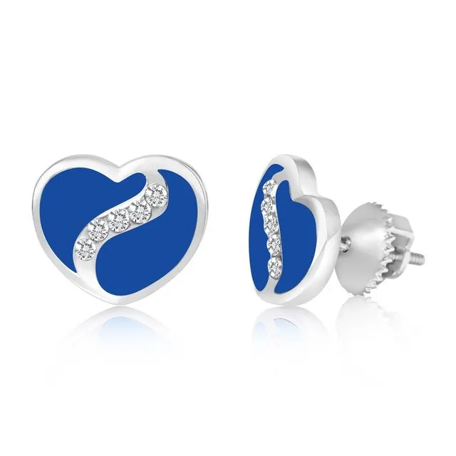 Swirl Crystal Enamel Heart Screwback Earring Blue