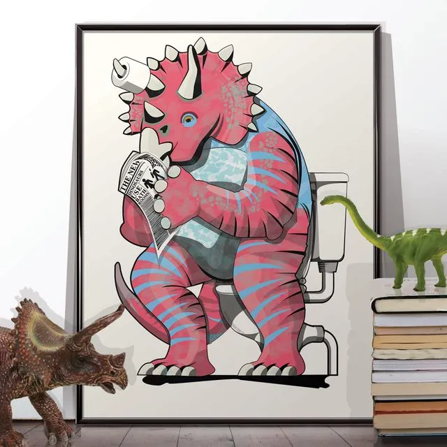 Dinosaur Triceratops on the Toilet, funny bathroom print