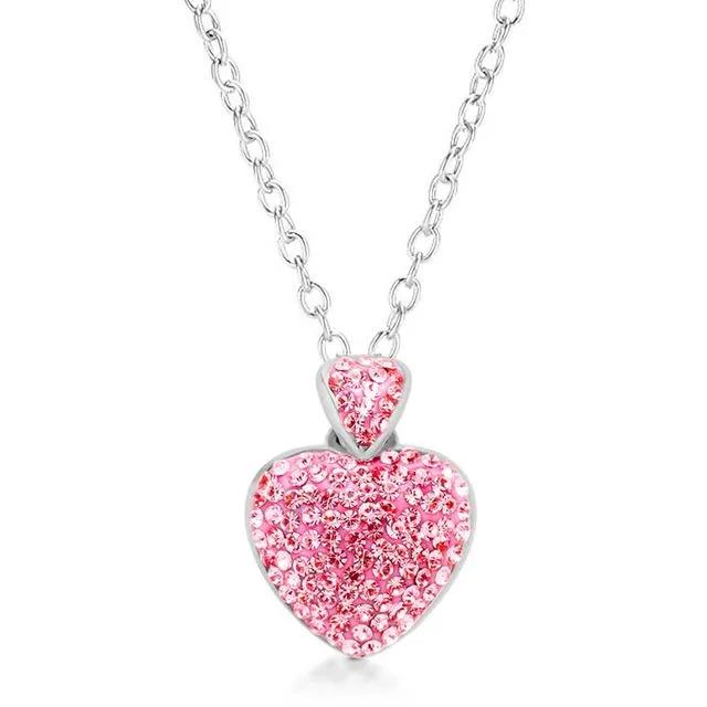 White Gold Necklace with Pink Crystal Heart Pendant