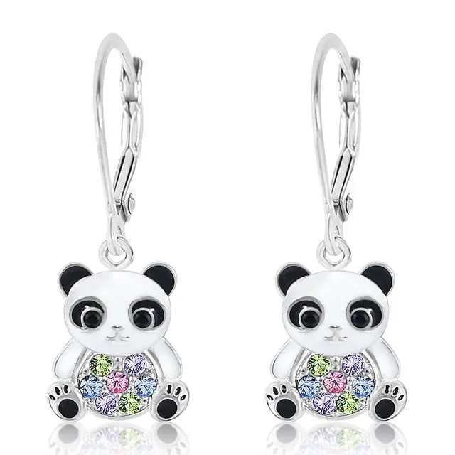Crystal Panda Leverback Earrings