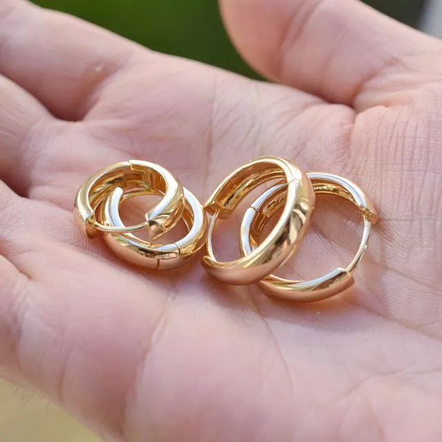 Dainty thick hoop, 16mm 18k Gold plated circle hoop earrings, small hoop earrings
