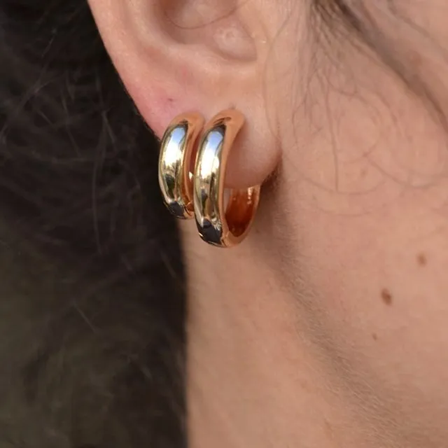 Dainty thick hoop, 18mm 18k Gold plated circle hoop earrings, small hoop earrings