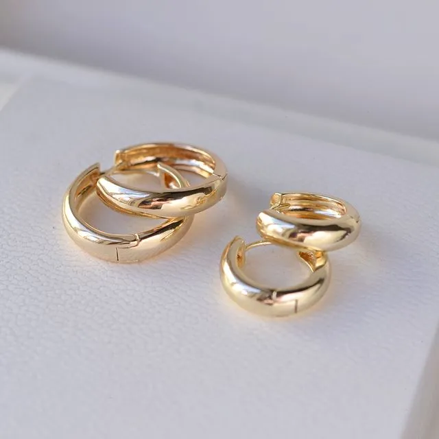 Dainty thick hoop, 14mm 18k Gold plated circle hoop earrings, small hoop earrings