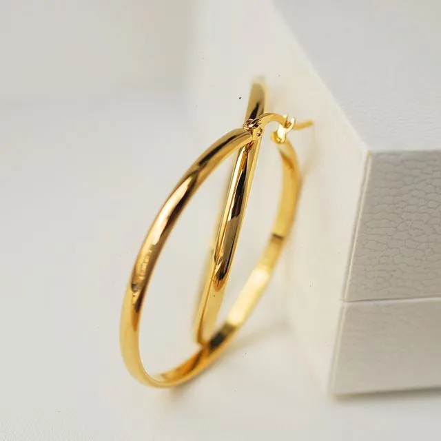 Elegant Hoop earrings, D shape hoop, 18k Gold plated circle round earrings