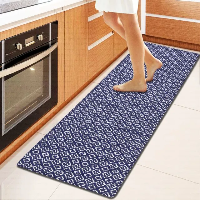 Anti Fatigue Cushioned Standing Cotton Handwoven Doormat/Bathroom/ Kitchen Mat Runner 18"x48" - Navy