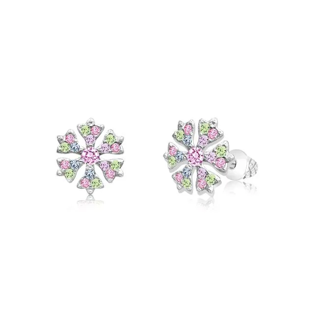 Snowflakes with Multi-color Stone Screwback Stud Earrings