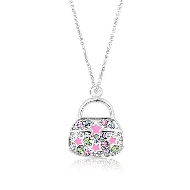 White Gold Necklace with Crystal Purse Pendant