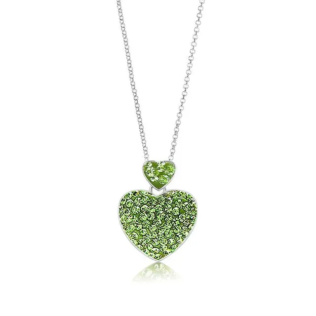 White Gold Necklace with Green Crystal Heart Pendant