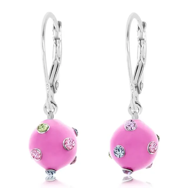 Pink Enamel Leverback Earrings Pink Ball