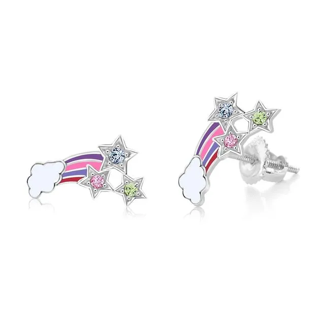 Crystal Enamel Rainbow Stars Leverback Earrings