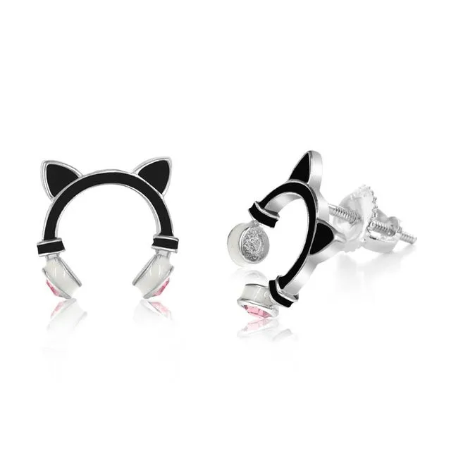 Headphone Cat Ears Screwback Earrings