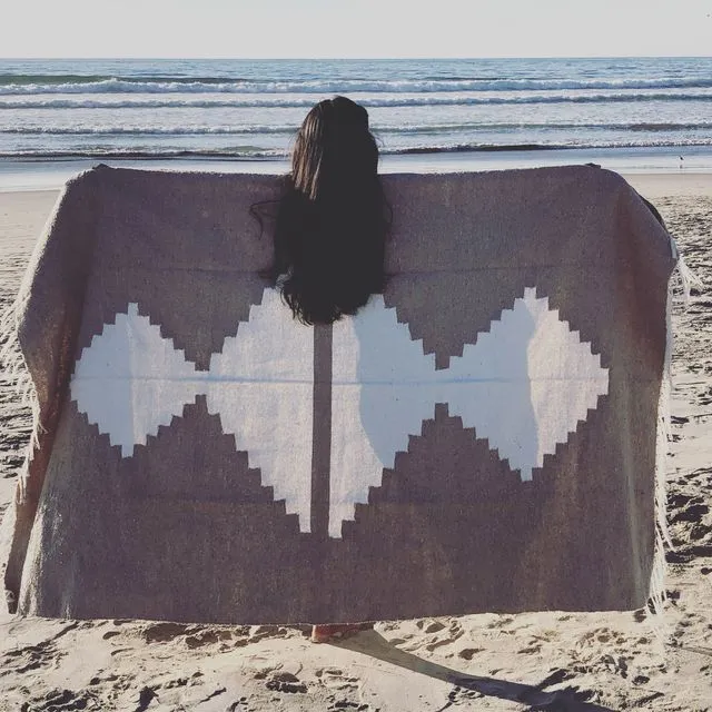Handmade, Recycled Material  In/Out Beige Pyramid Blanket