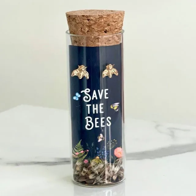 Save the Bees Stud Earrings. Bee Friendly Wildflower Mix