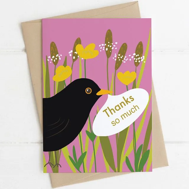 'Blackbird & Wildflower' Thank You Card A6 (Unit of 6 Cards) (Copy)