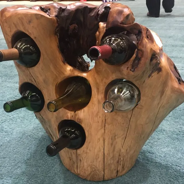 Hand-Crafted Rood Wood Live Edge Wine Stump - 6 bottle (20-28" / 12-16")