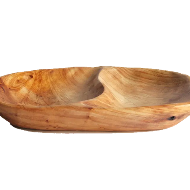 Hand-Crafted Root Wood Live Edge Divided Platter - 2 divisions (13-14" / 2")