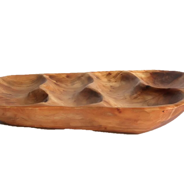 Hand-Crafted Root Wood Live Edge Divided Platter - 4 divisions (17-19" / 2")