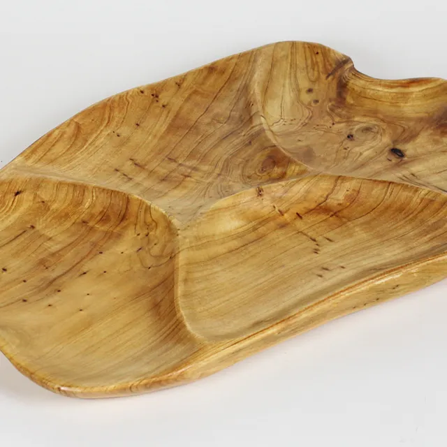 Hand-Crafted Root Wood Live Edge Divided Platter (17-19" x 2")