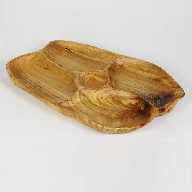Hand-Crafted Root Wood Live Edge Divided Platter with dip cup - Large - 5 sections (20-21" / 2")