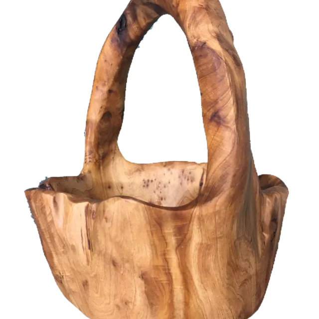Hand-Crafted Root Wood Live Edge Basket with Handle - Smallest (6-8" / 4-5")