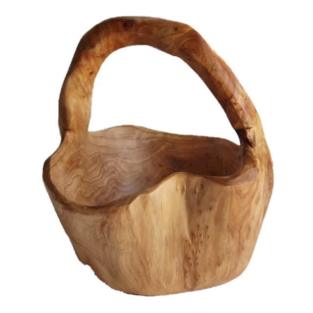 Hand-Crafted Root Wood Live Edge Basket with Handle - Small (8-9" / 4-5")