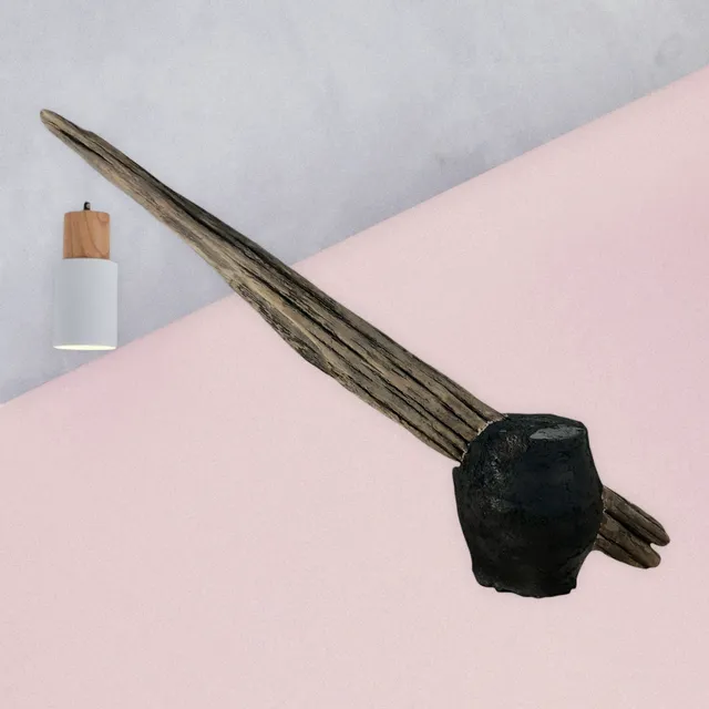 Wooden desk lamp with black ecological cement