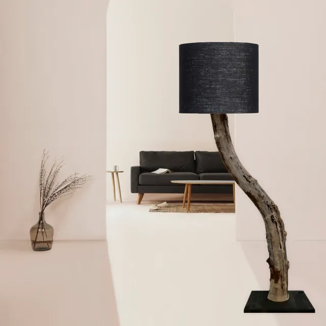 Numbered curved natural wood floor lamp - Height 130 cm