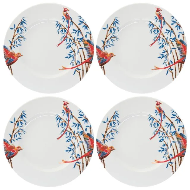 4x Dinner plates Bamboo & Singing Birds