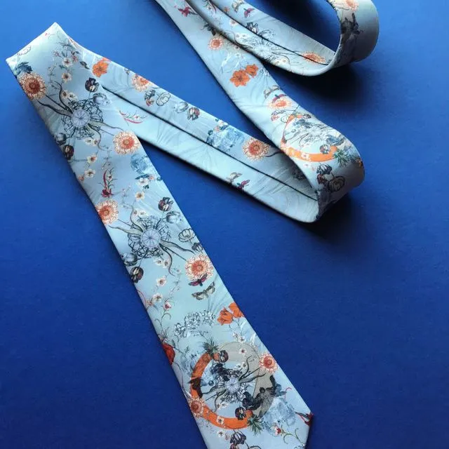 Blue Silk Tie with floral pattern 'Evolution' Men's Luxury Silk necktie