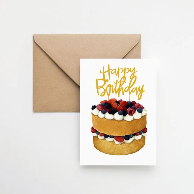 Birthday celebration vanilla with fruit cake A6 greeting card