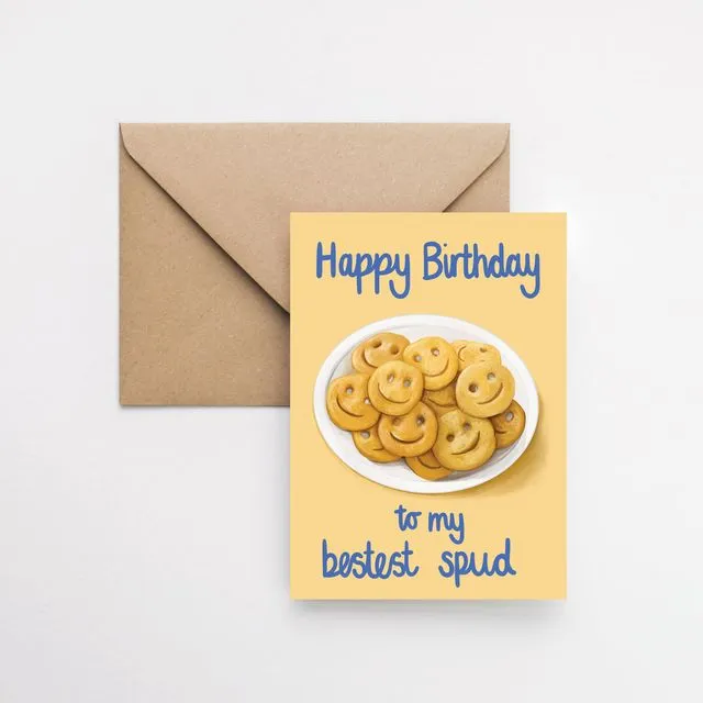 Bestest spud potato themed birthday A6 greeting card