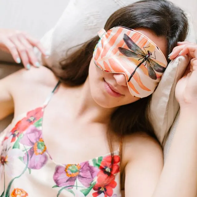 Luxury Silk Satin eye mask with botanical designs, from the Mysa selfcare collection - Petals