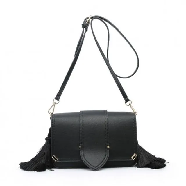 New Womens Tussles cross body bag shoulder stylish tote bag vegan PU leather handbag long strap -LM1354-47A black